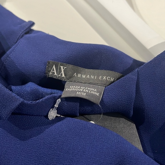 A/X Armani Exchange Dark Blue Chiffon Pleated Tie-Waist Dress - Picture 10 of 11